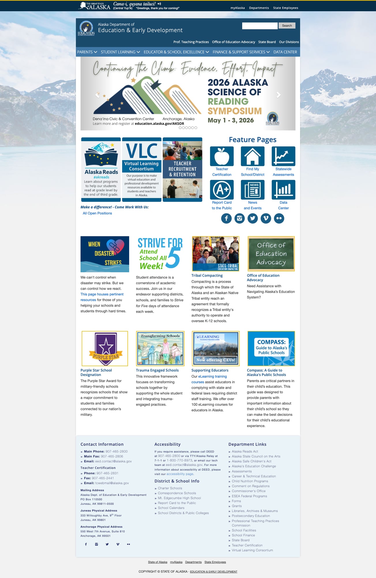 Screenshot: Homepage with Yup'ik greeting banner