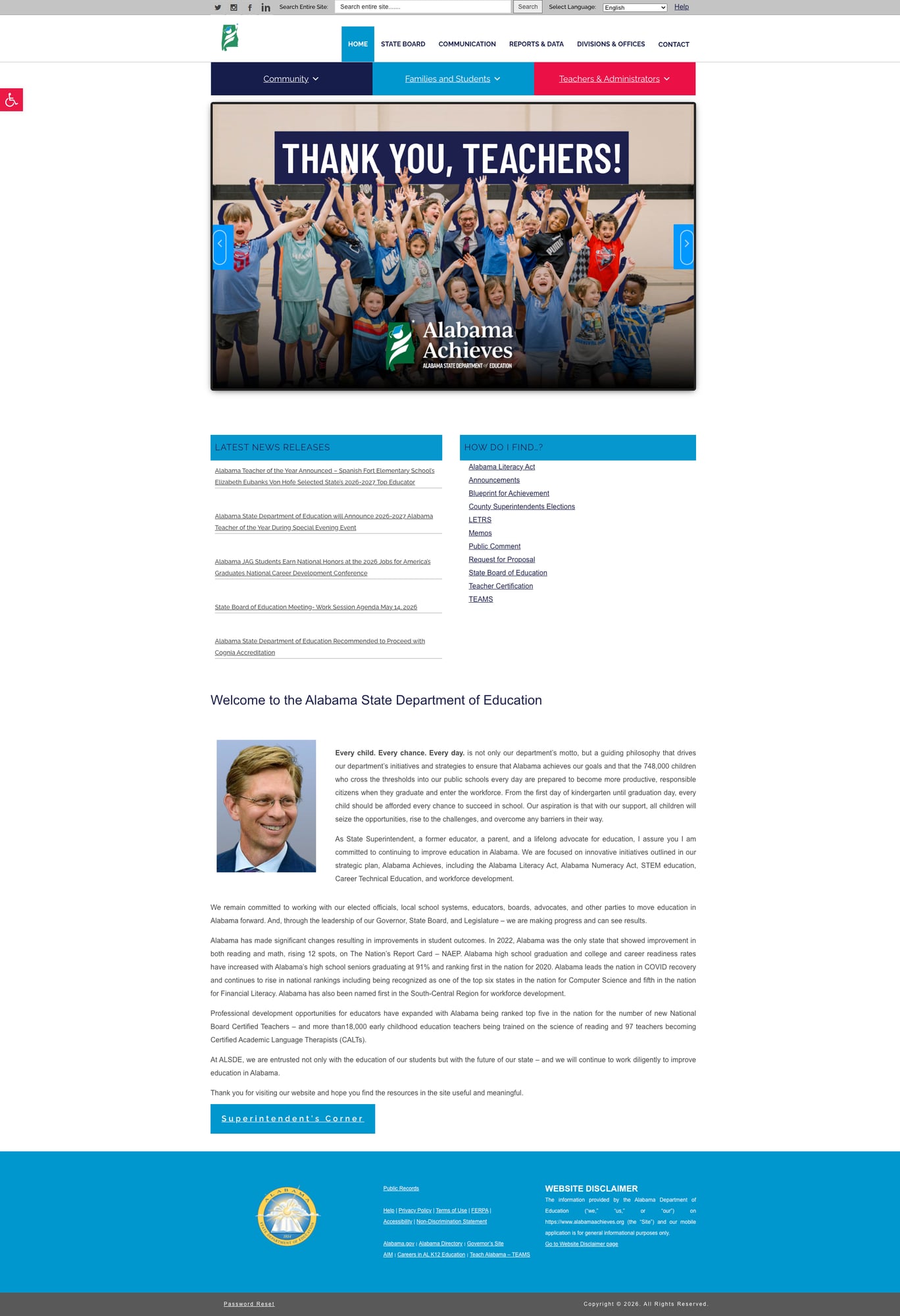 Screenshot: Alabama Department of Education homepage