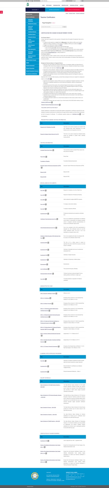 Screenshot: Teacher Certification page with comprehensive resources