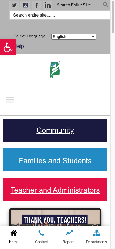 Screenshot: Mobile layout showing hamburger menu, stacked buttons, and bottom nav bar