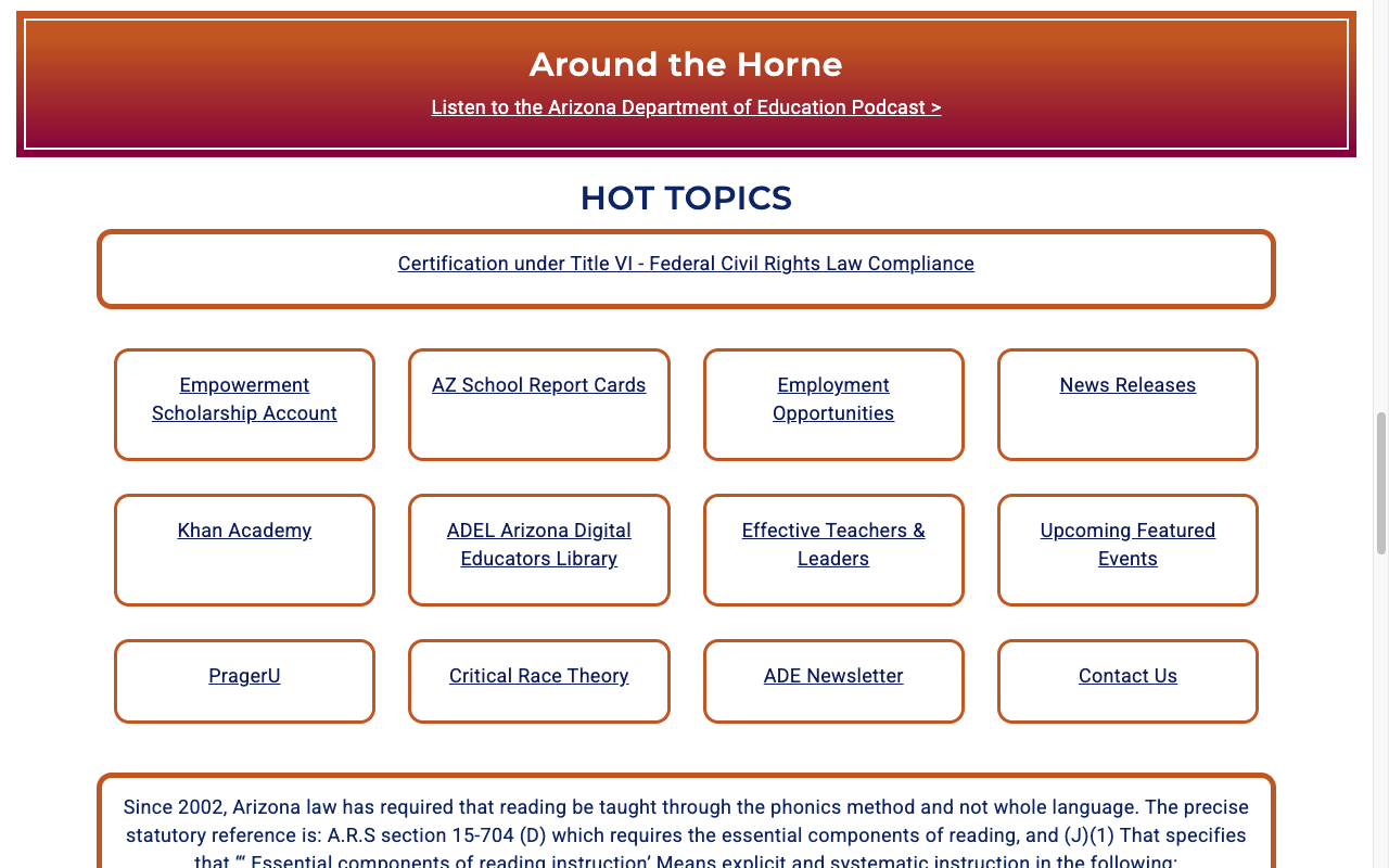 Screenshot: Hot Topics section mixing services with policy content