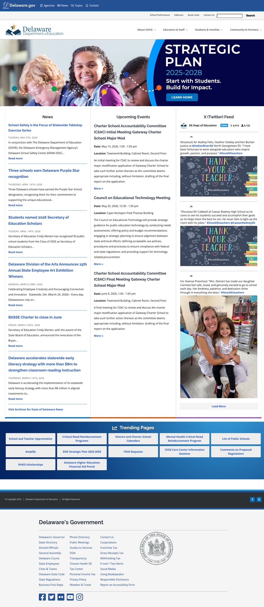 Screenshot: Homepage showing professional layout with Delaware.gov integration