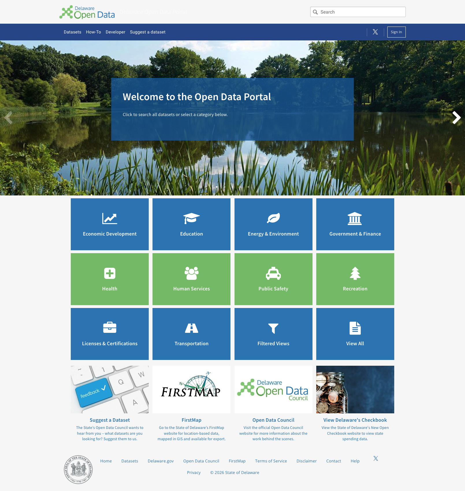 Screenshot: Delaware Open Data Portal with category grid