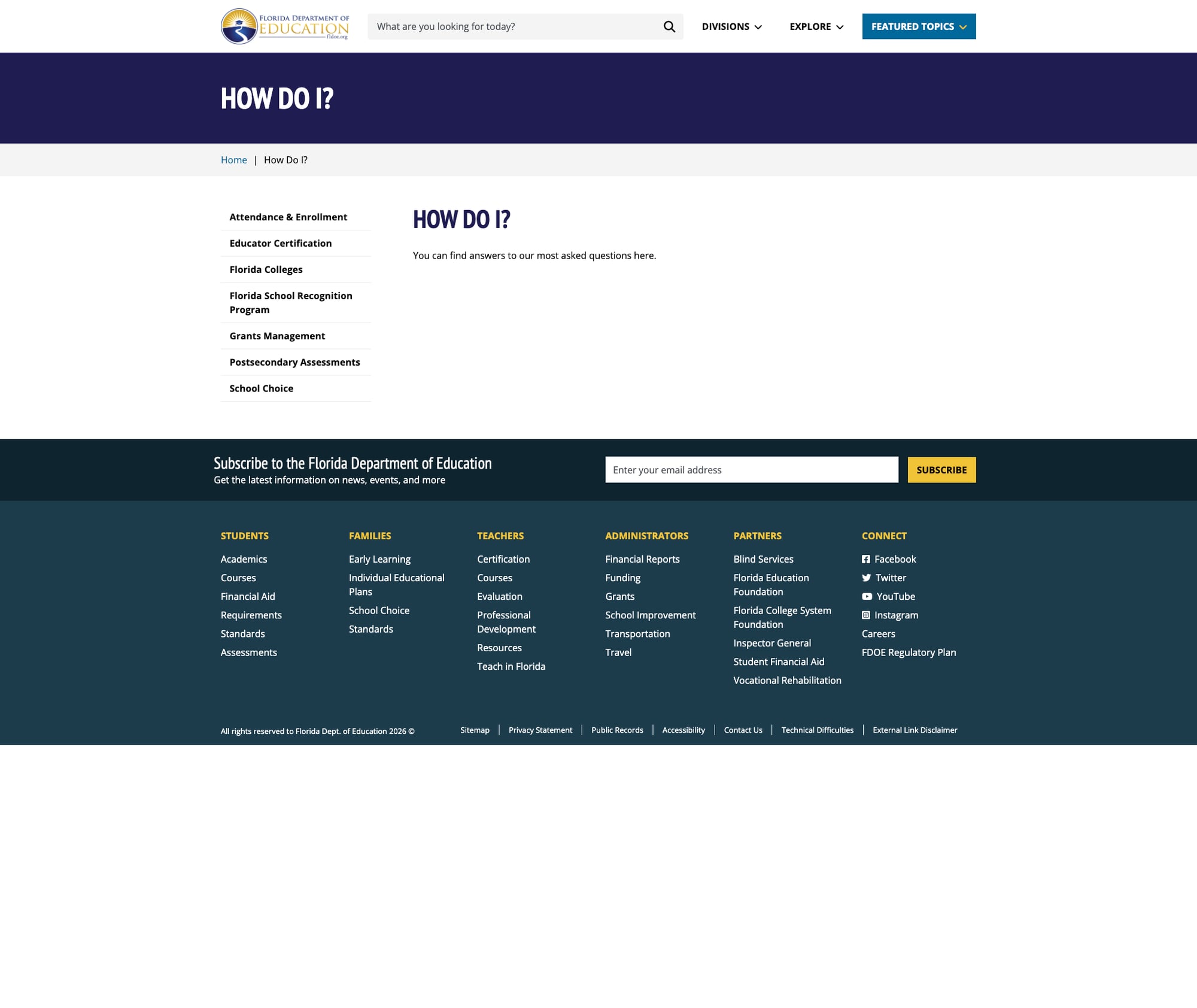 Screenshot: How Do I navigation page