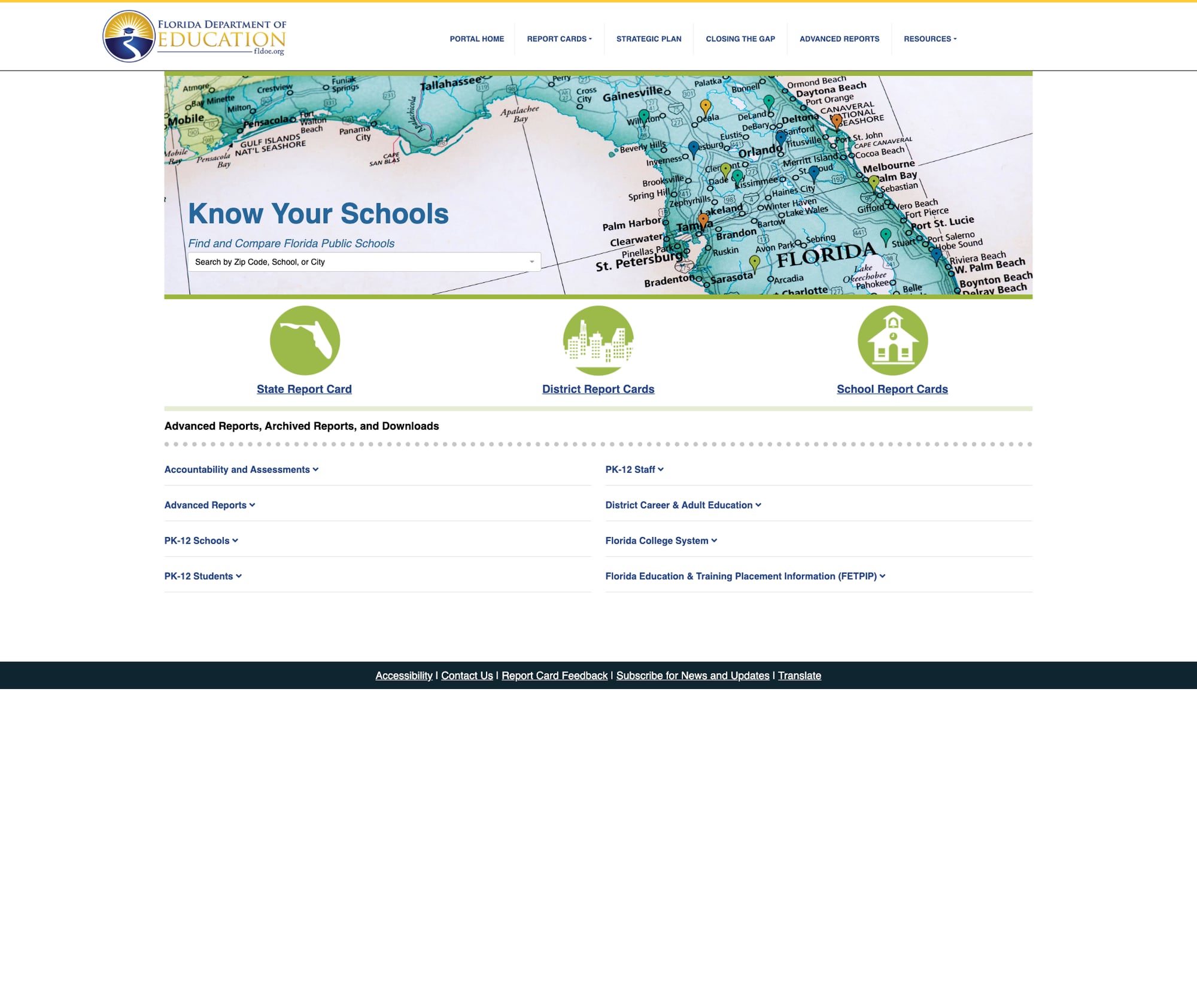 Screenshot: Know Your Schools portal with report cards and advanced reports