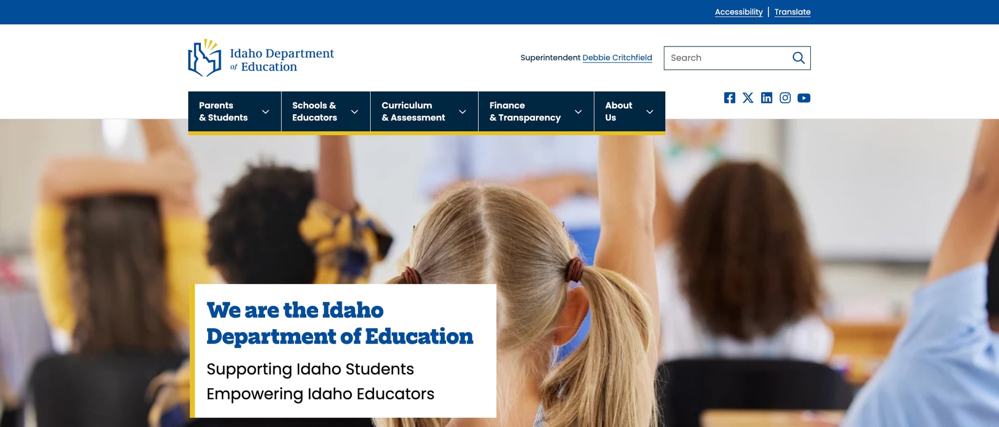 Mobile view of Idaho DOE homepage showing properly collapsed hamburger menu and responsive layout