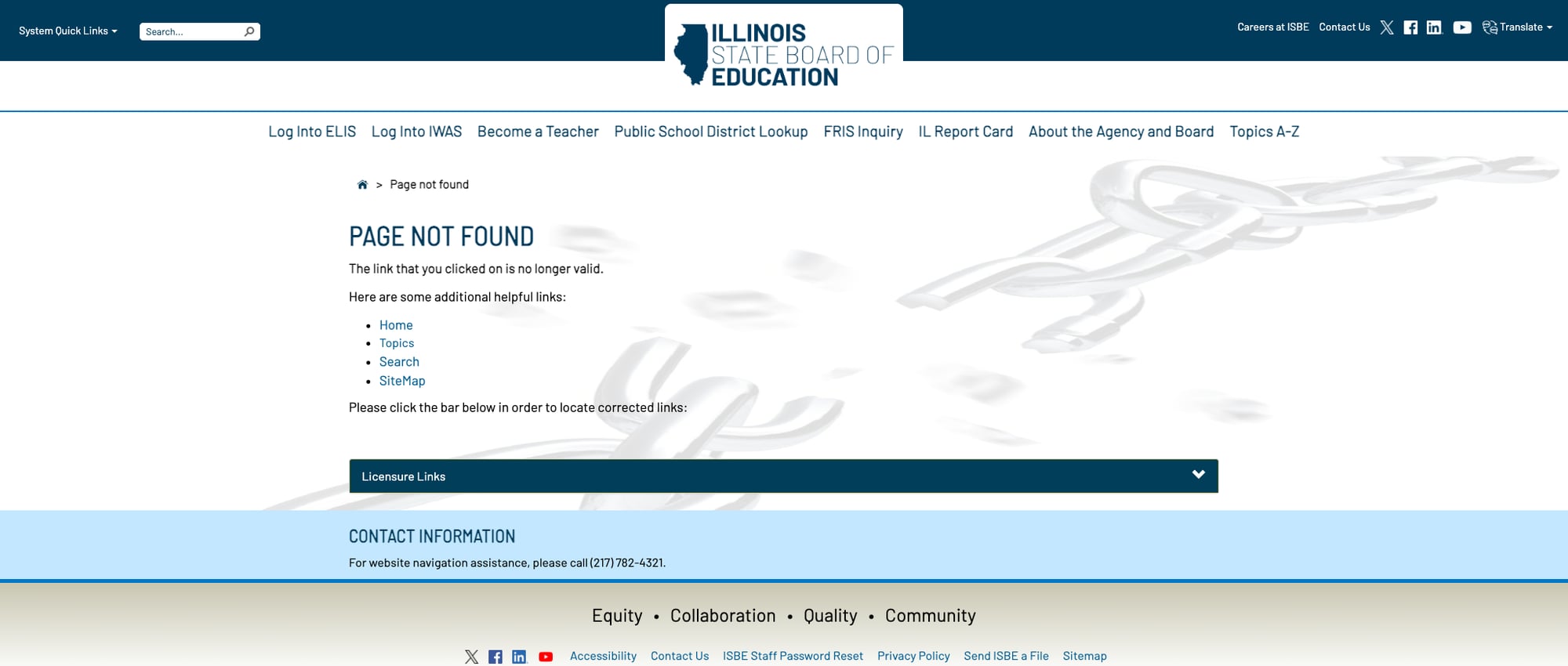 Screenshot: Page Not Found error for Educator Preparation Providers