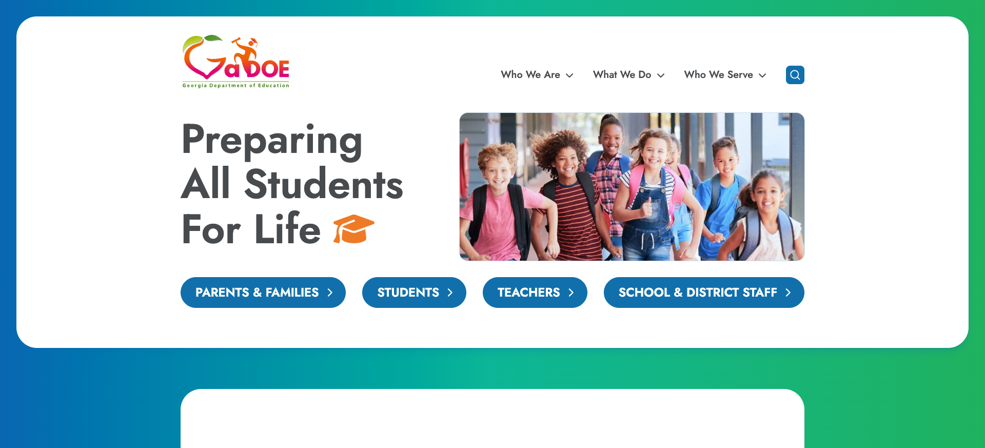 Screenshot: Indiana DOE homepage