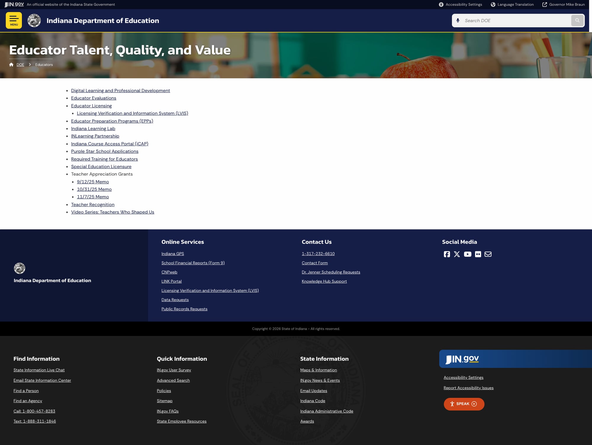 Screenshot: Educators section with comprehensive resource listings