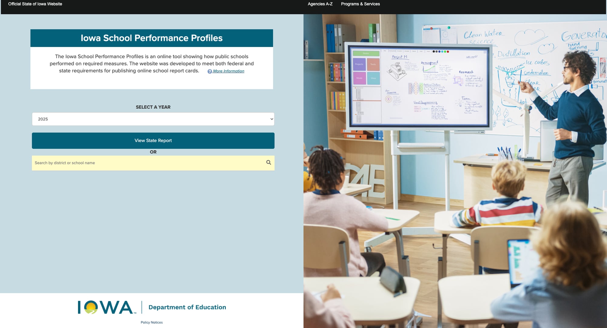 Screenshot: Iowa School Performance Profiles — the state's official report card tool