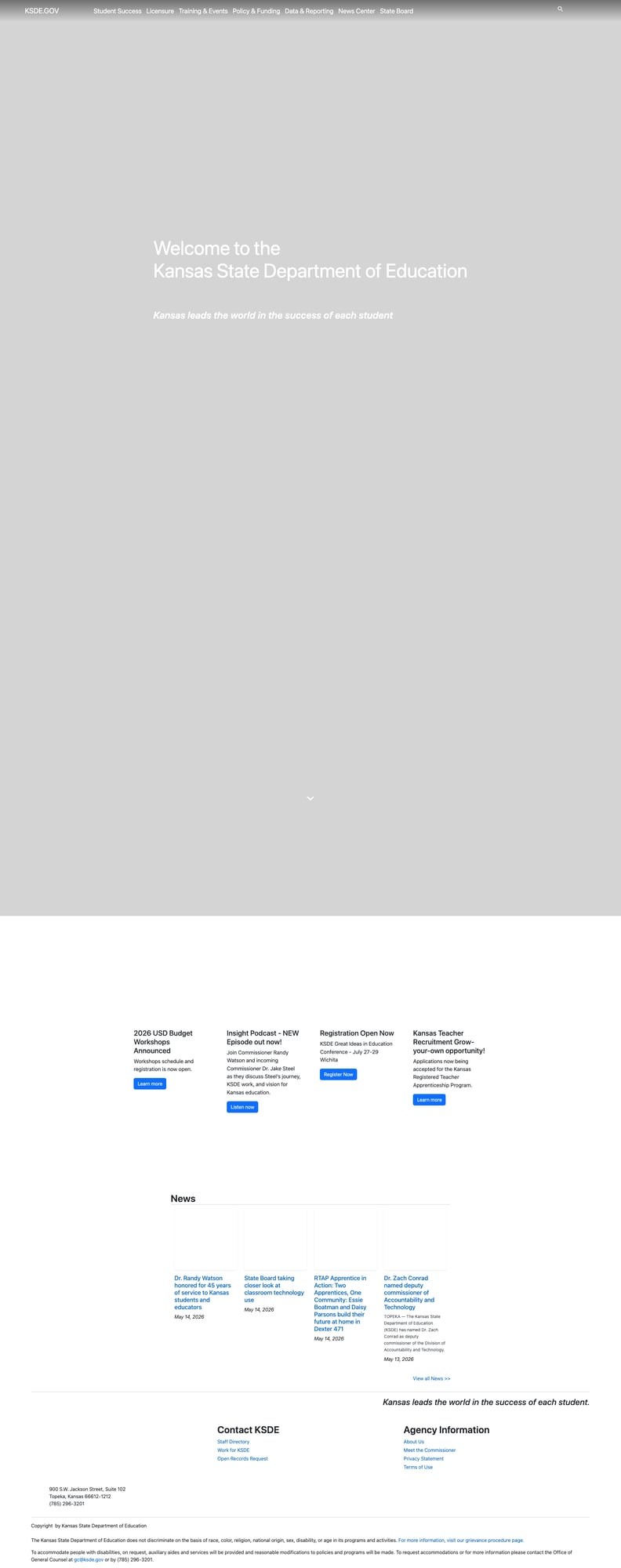 Screenshot: KSDE homepage