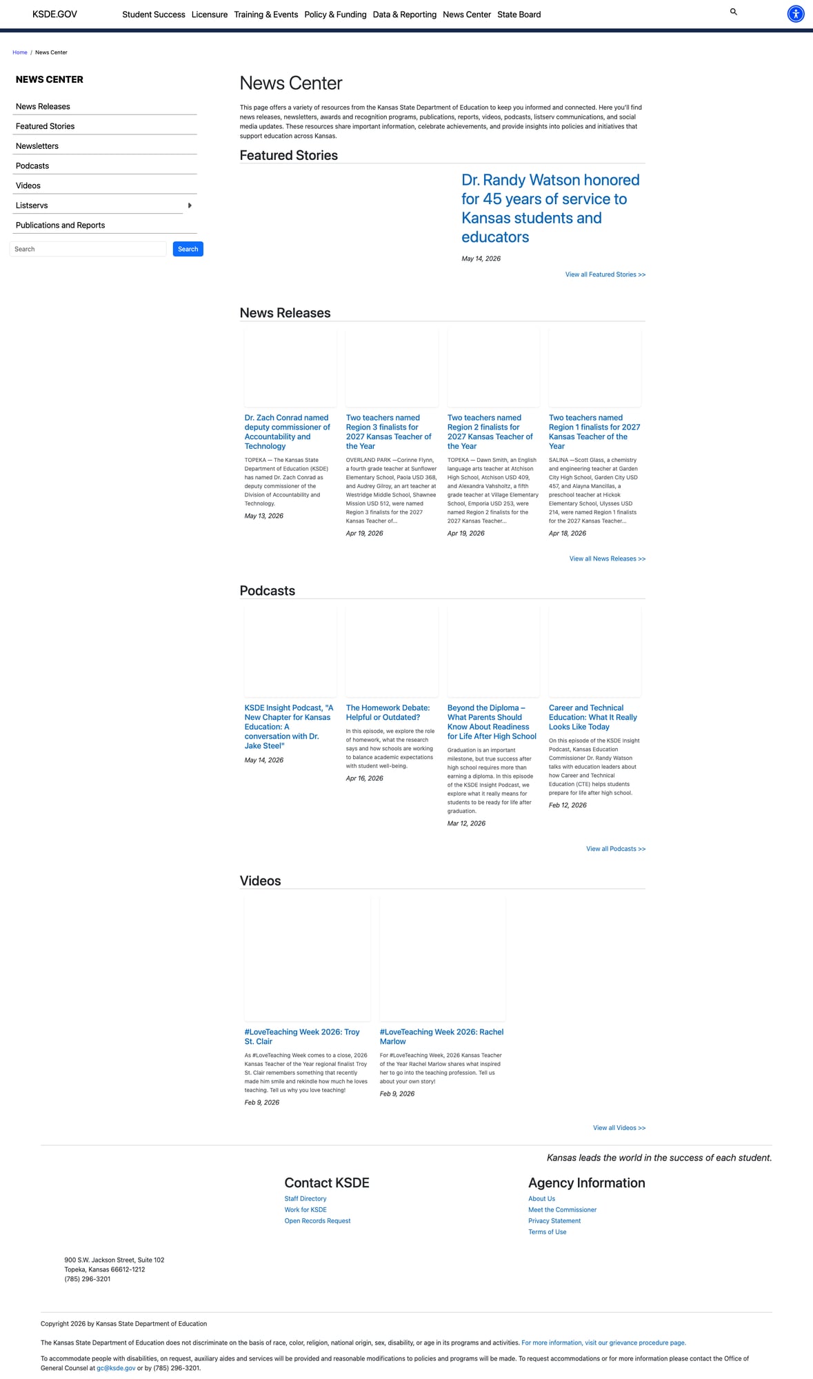 Screenshot: News Center with Featured Stories, News Releases, Podcasts, and Videos sections