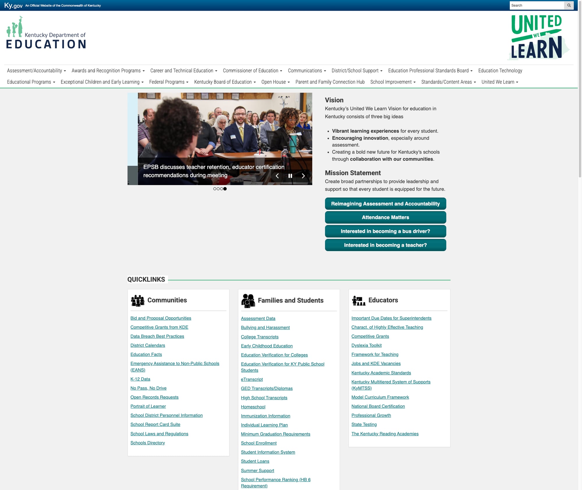 Screenshot: Homepage showing two-row navigation bar with 17 small-text items