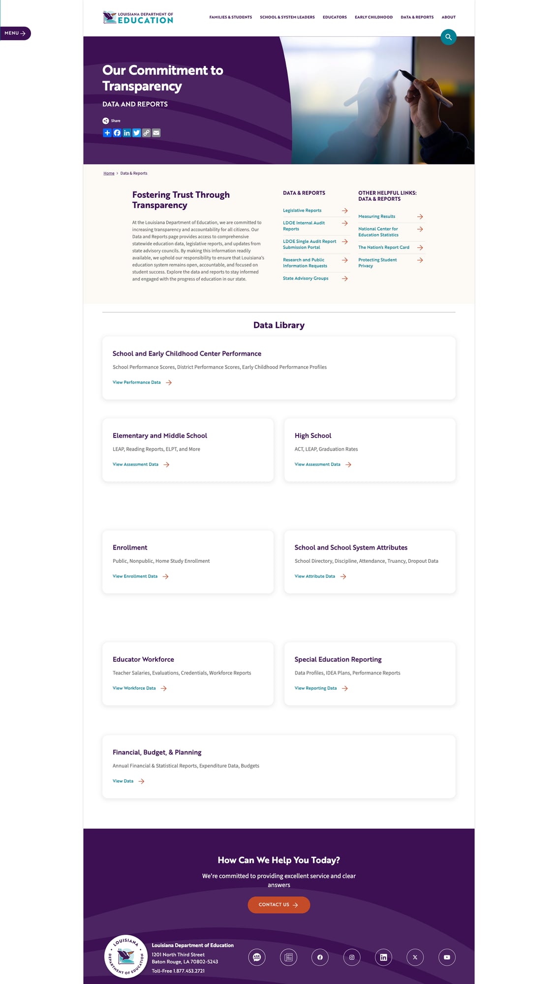 Screenshot: Data & Reports page showing organized Data Library with nine categories