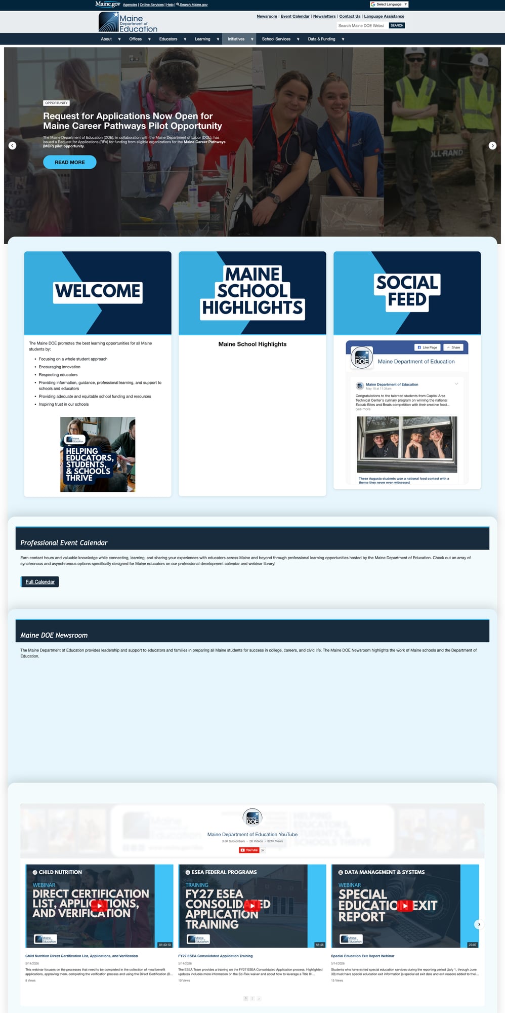 Screenshot: Maine DOE Homepage