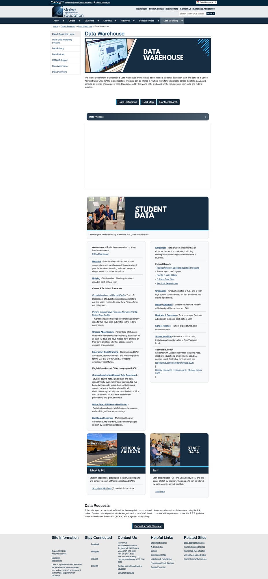 Screenshot: Maine DOE Data Warehouse