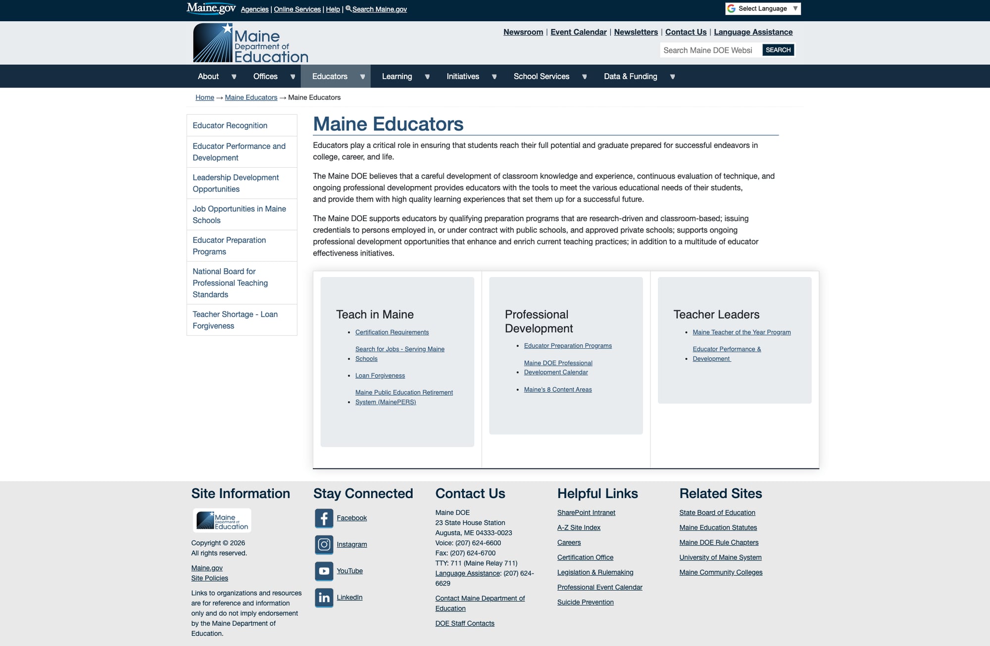 Screenshot: Maine Educators Page