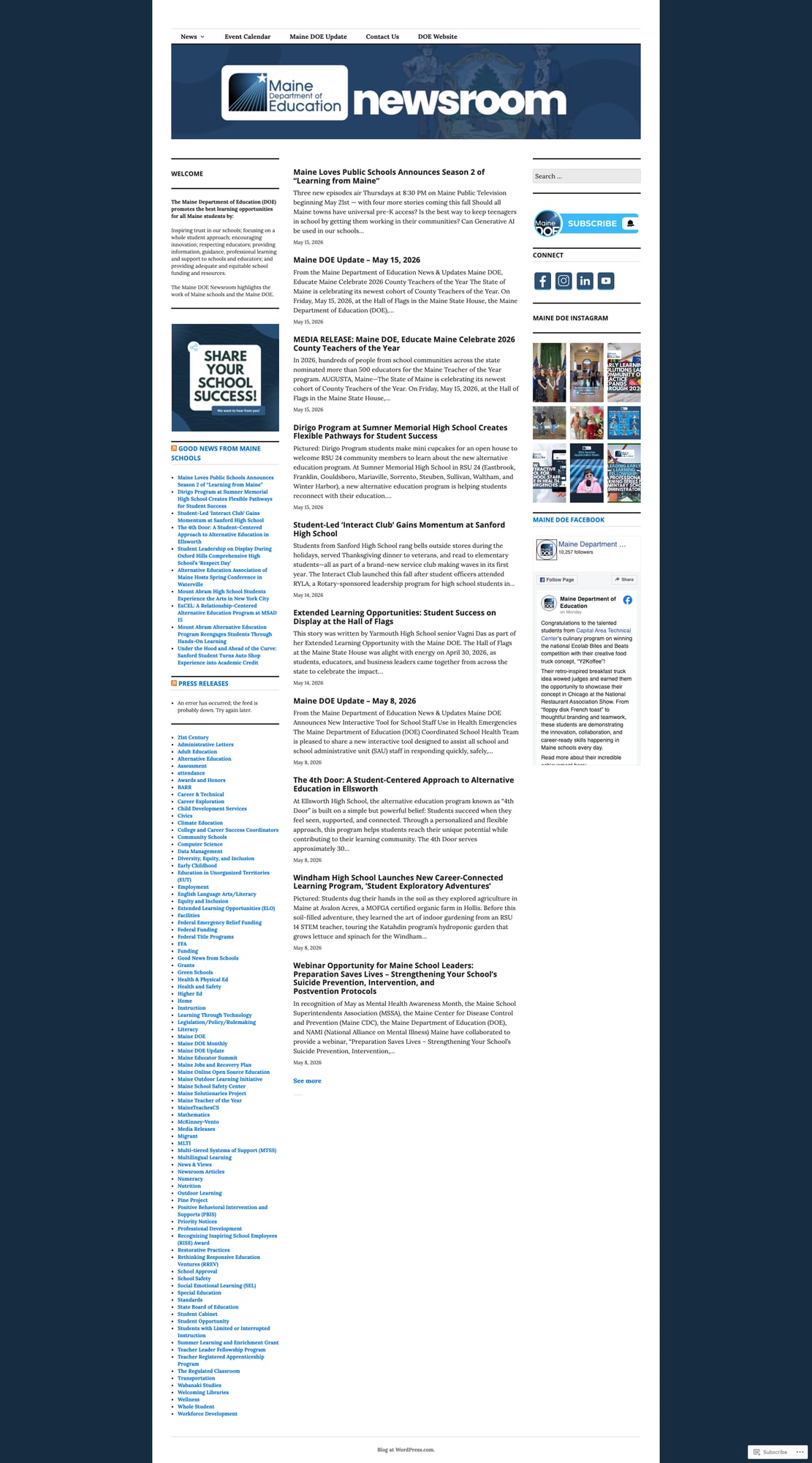 Screenshot: External WordPress Newsroom