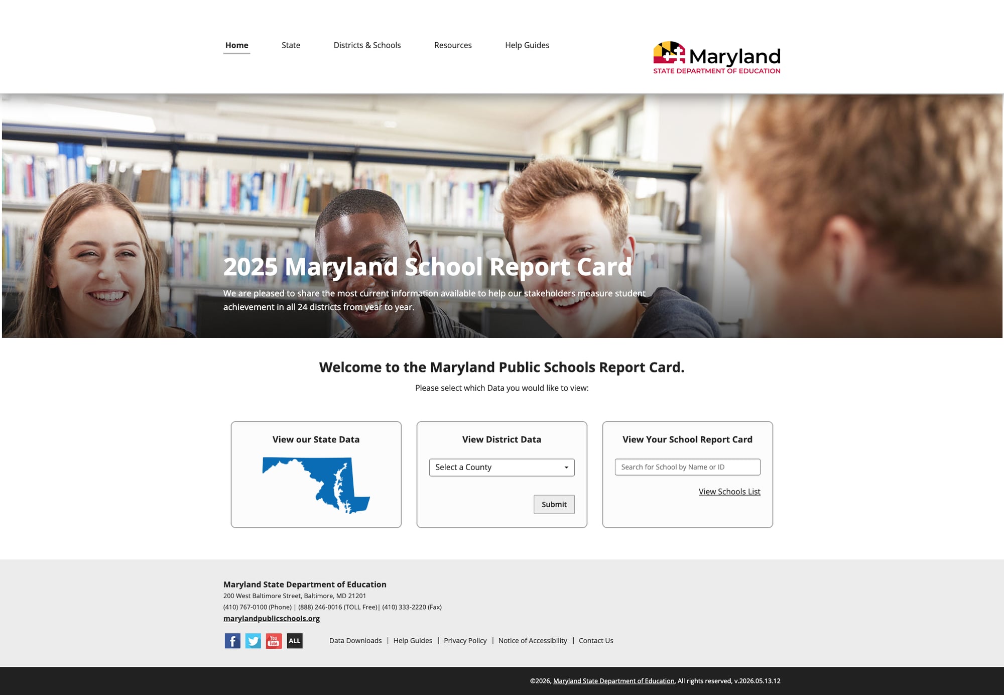 Screenshot: Maryland School Report Card homepage