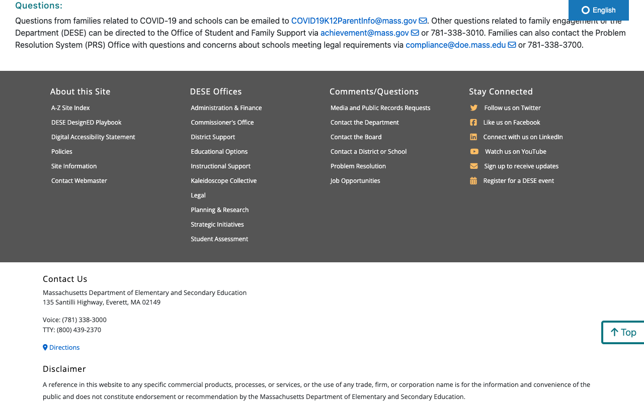Screenshot: Family Portal still showing COVID-19 contact email in 2026