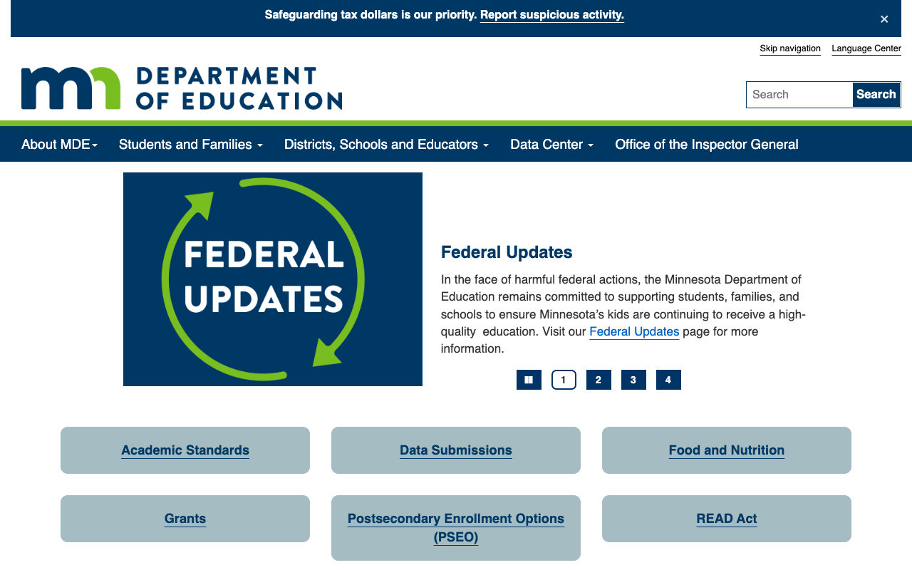 Homepage showing dated gray pill buttons and minimal visual hierarchy