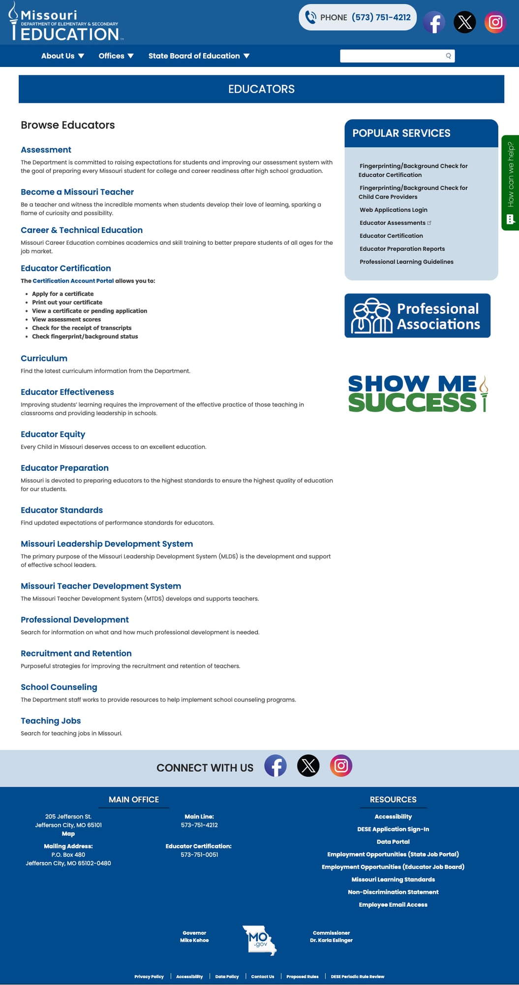 Educators page with 16 categories and Popular Services sidebar