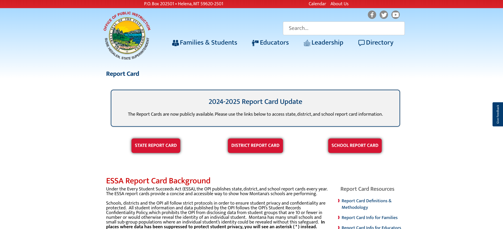 ESSA Report Card Page