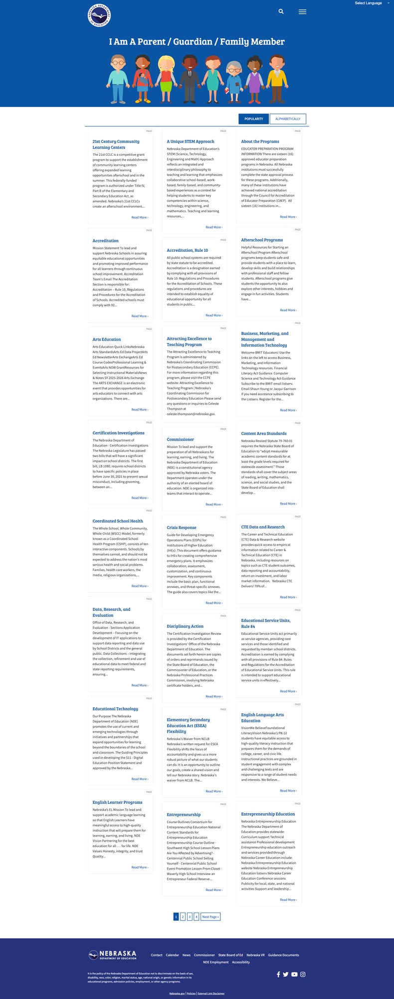 Parent/Guardian/Family Member portal with curated resource cards
