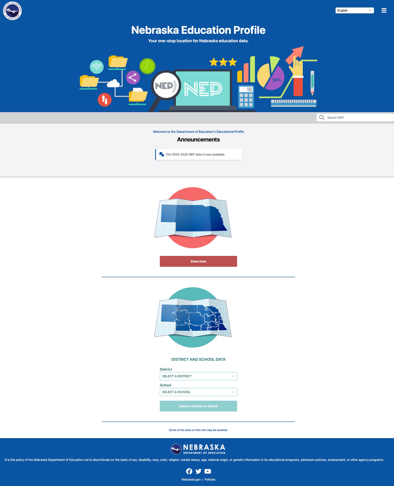 Nebraska Education Profile data portal with current 2024-2025 data