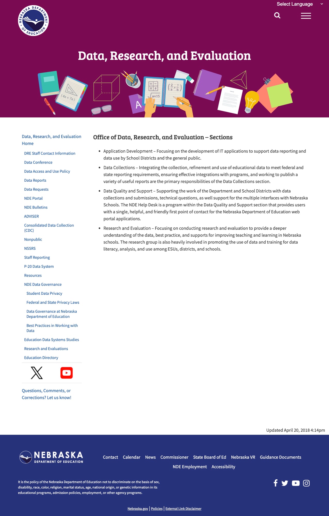 Data, Research, and Evaluation page with 2018 update timestamp
