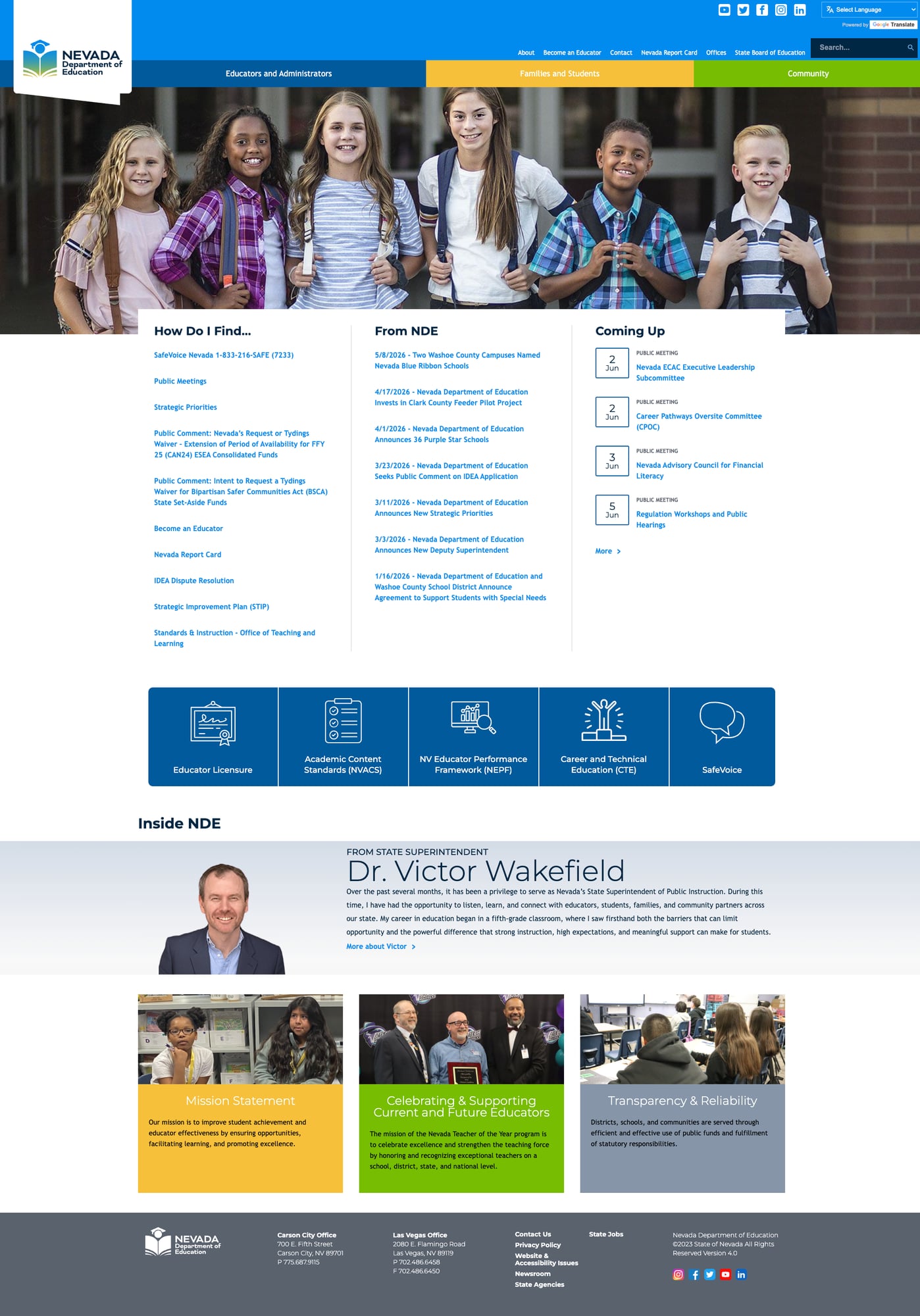 Screenshot: Nevada DOE homepage