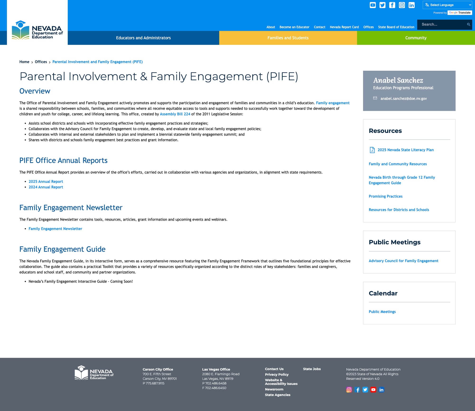 Screenshot: PIFE office page