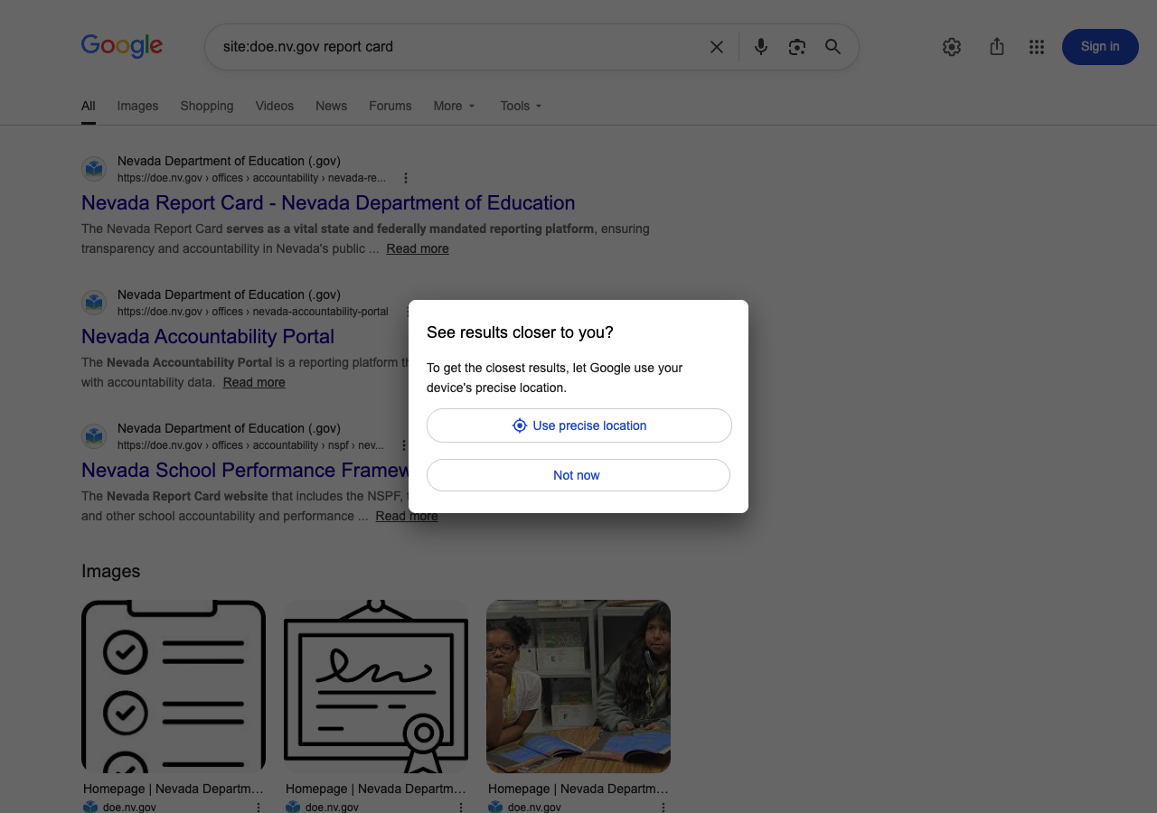 Screenshot: Search redirects to Google.com
