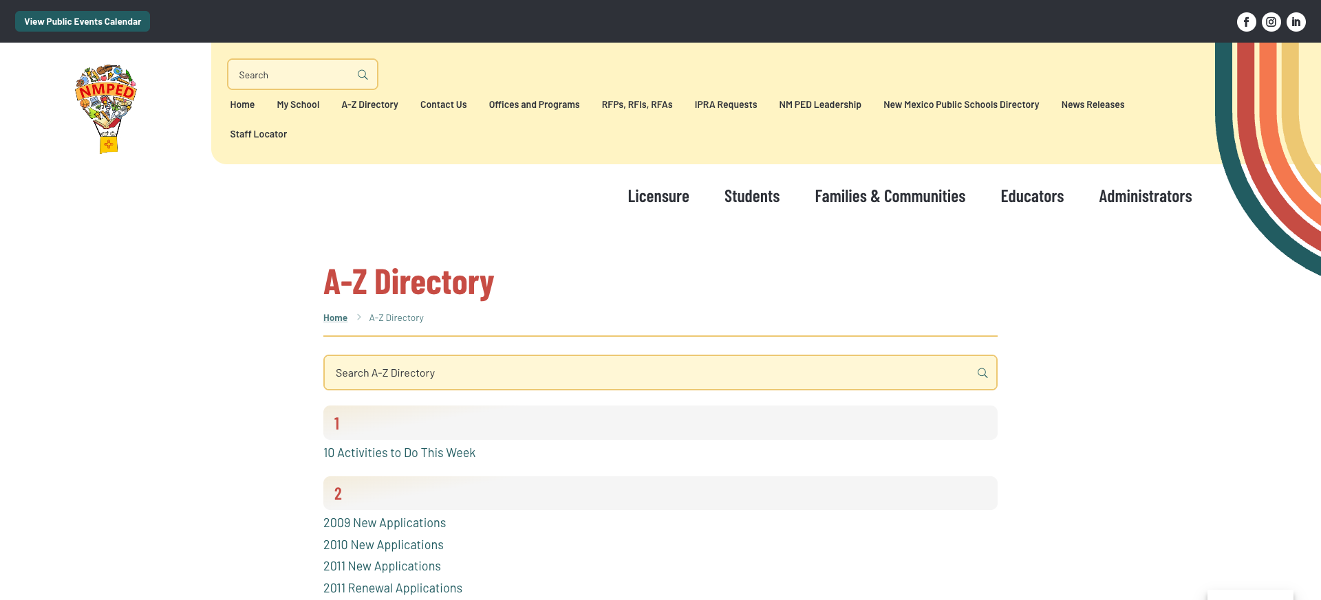 Screenshot: A-Z Directory with search functionality