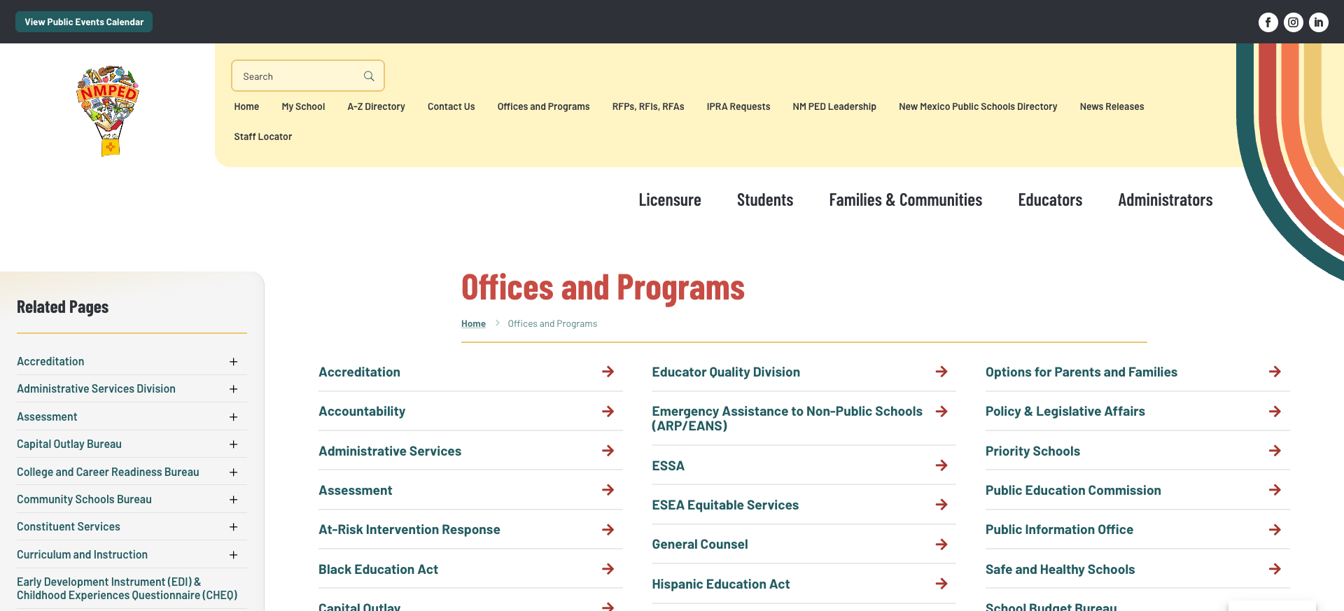 Screenshot: Offices and Programs page with organized grid layout