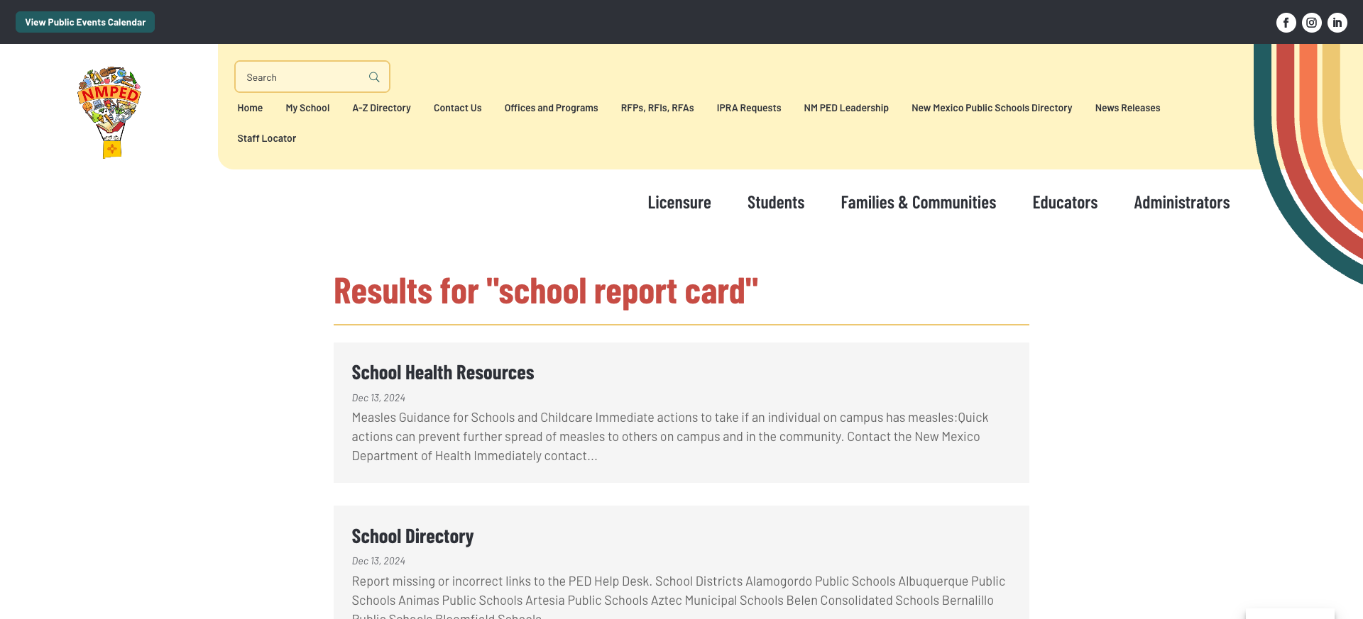 Screenshot: Search results for "school report card"