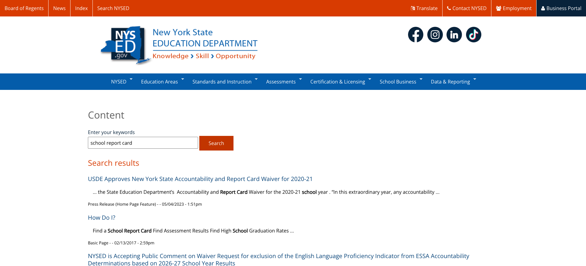 Screenshot: Basic Drupal search results page with minimal filtering options