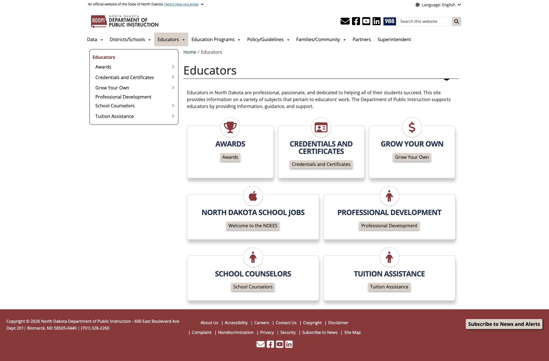 Screenshot: Educators landing page with seven resource categories
