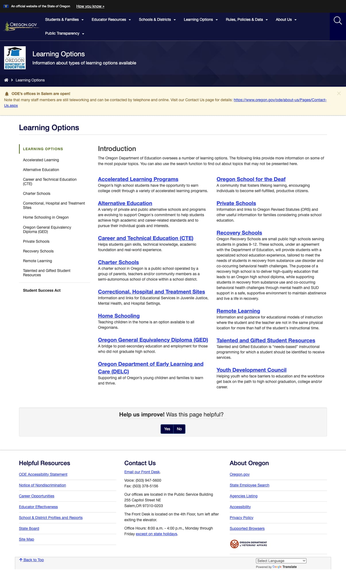Learning Options page showing text-heavy SharePoint layout without visual elements