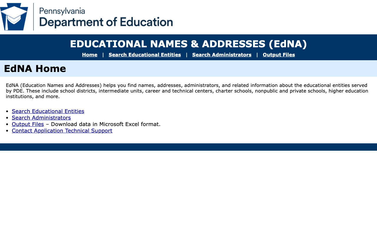 Screenshot: EdNA legacy application with dated ASP.NET WebForms design