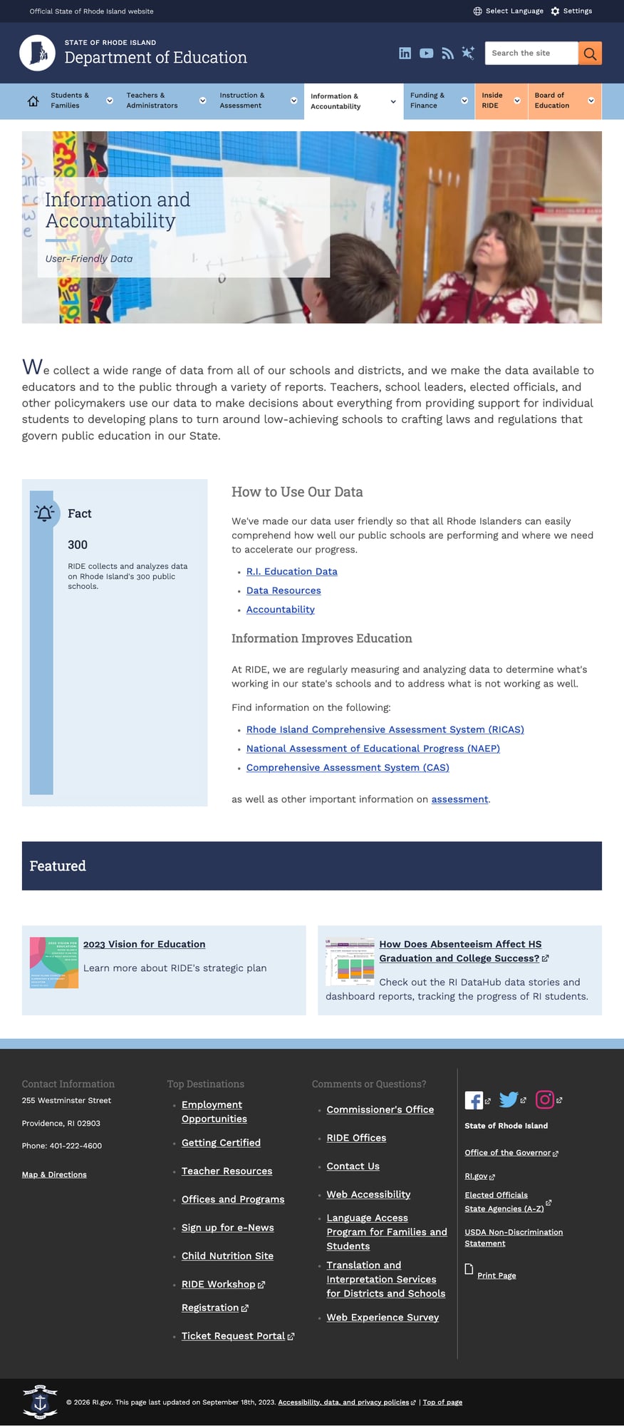 Screenshot: Information & Accountability page showing data architecture and resources