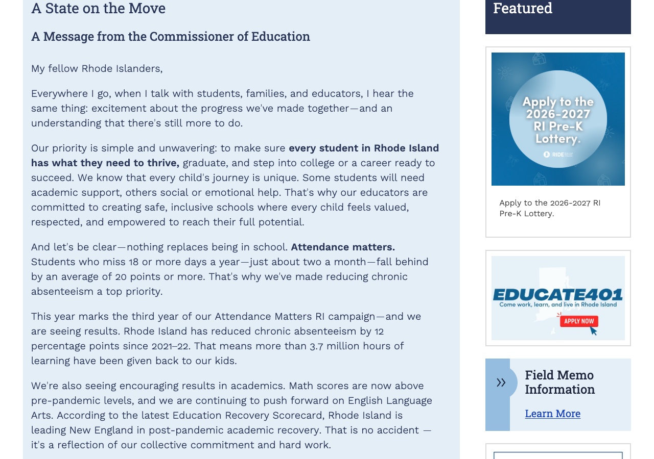 Screenshot: Commissioner's letter dominating the homepage above the fold