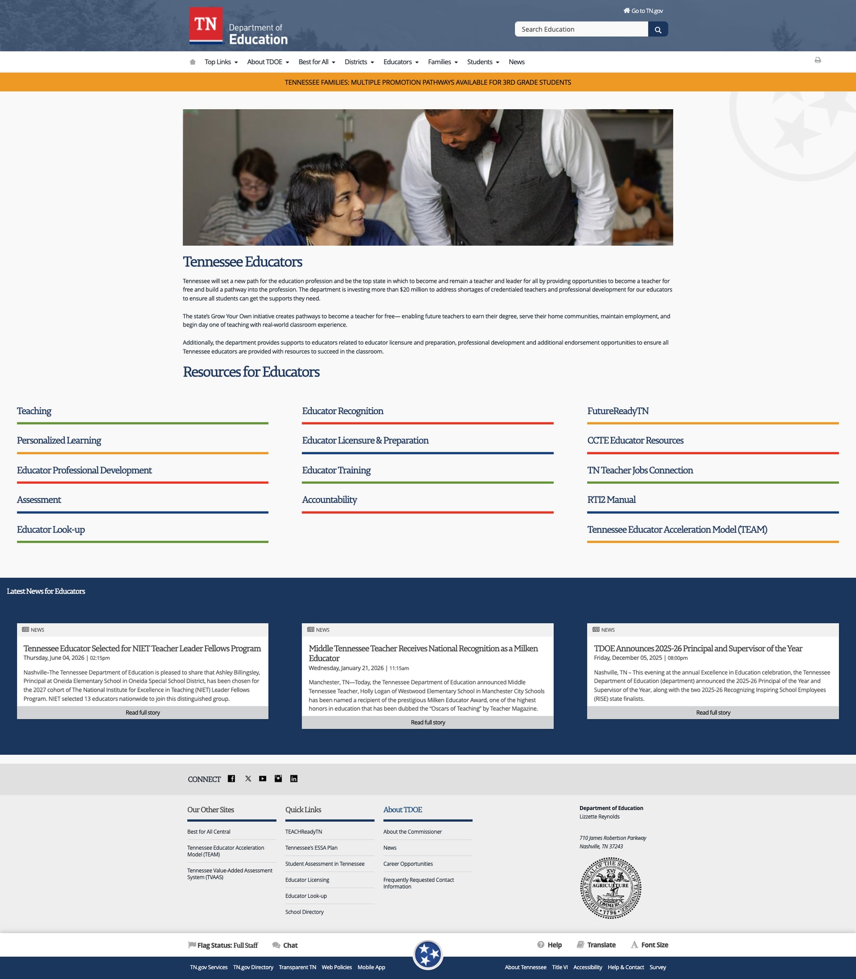 Educators page with 15+ resource categories