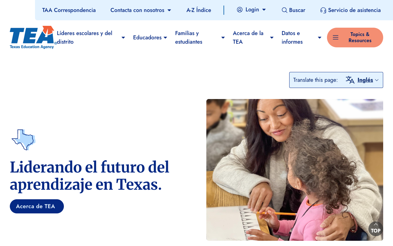 TEA Spanish homepage with fully translated navigation, hero, and utility bar