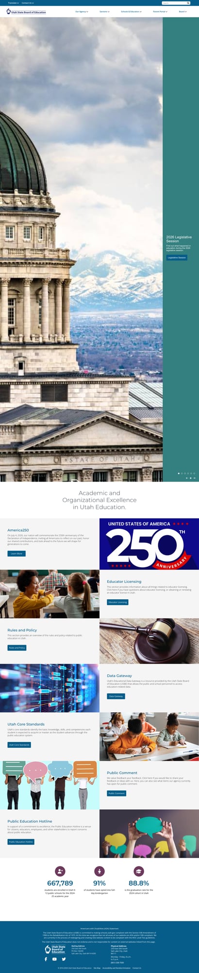 Homepage of the Utah State Board of Education website