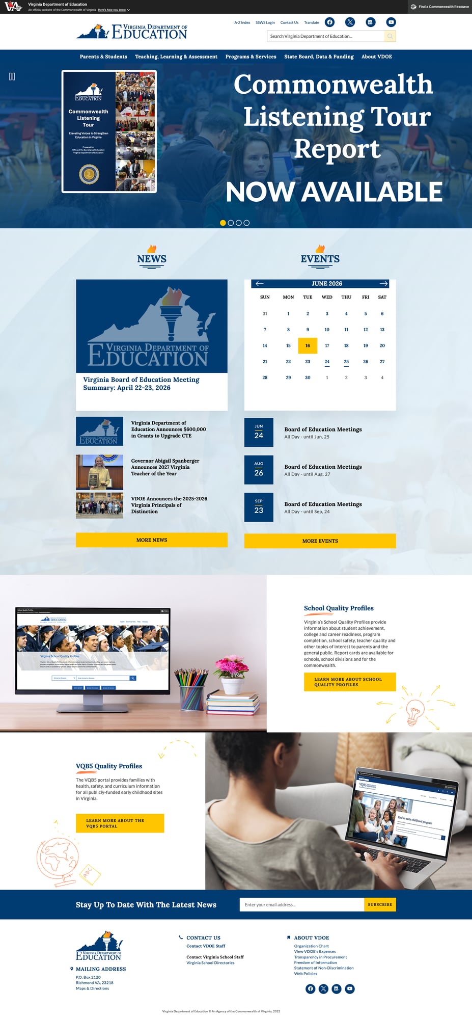 Screenshot: Virginia DOE homepage