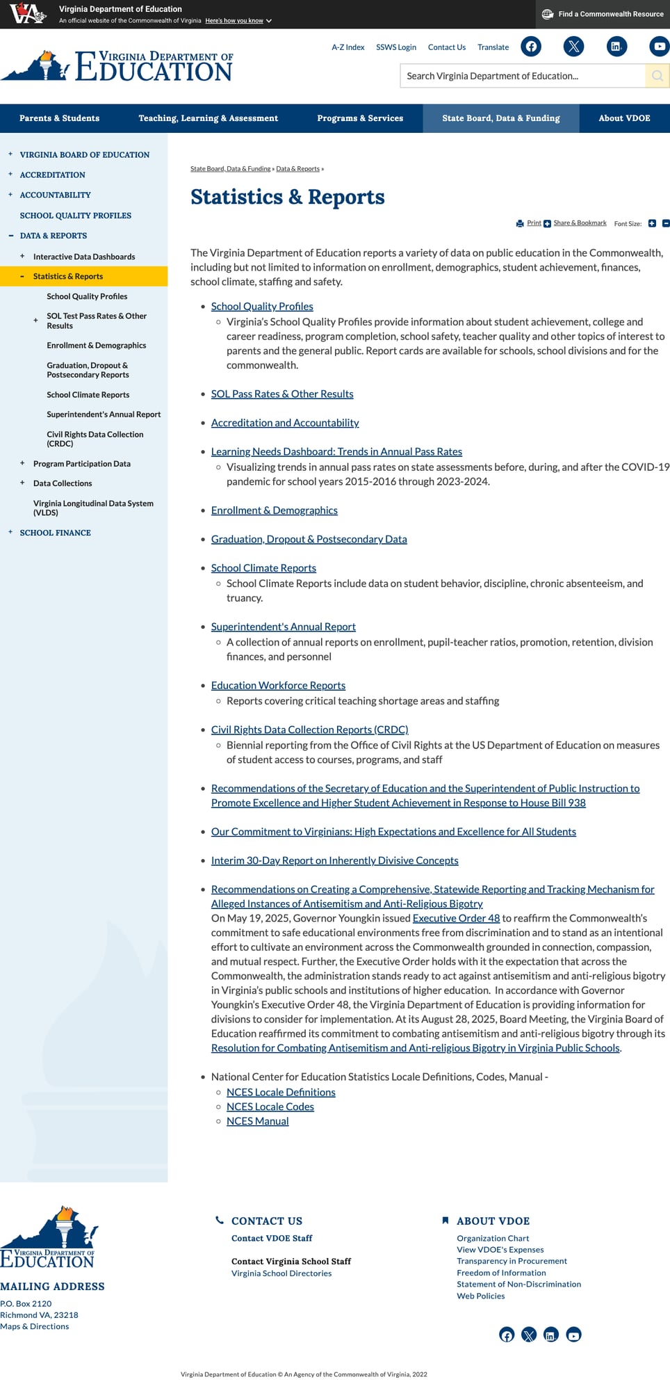 Screenshot: Statistics & Reports page with comprehensive data categories