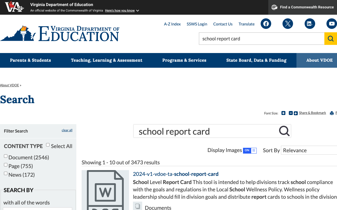 Screenshot: Search results showing 3,473 results with content type filters