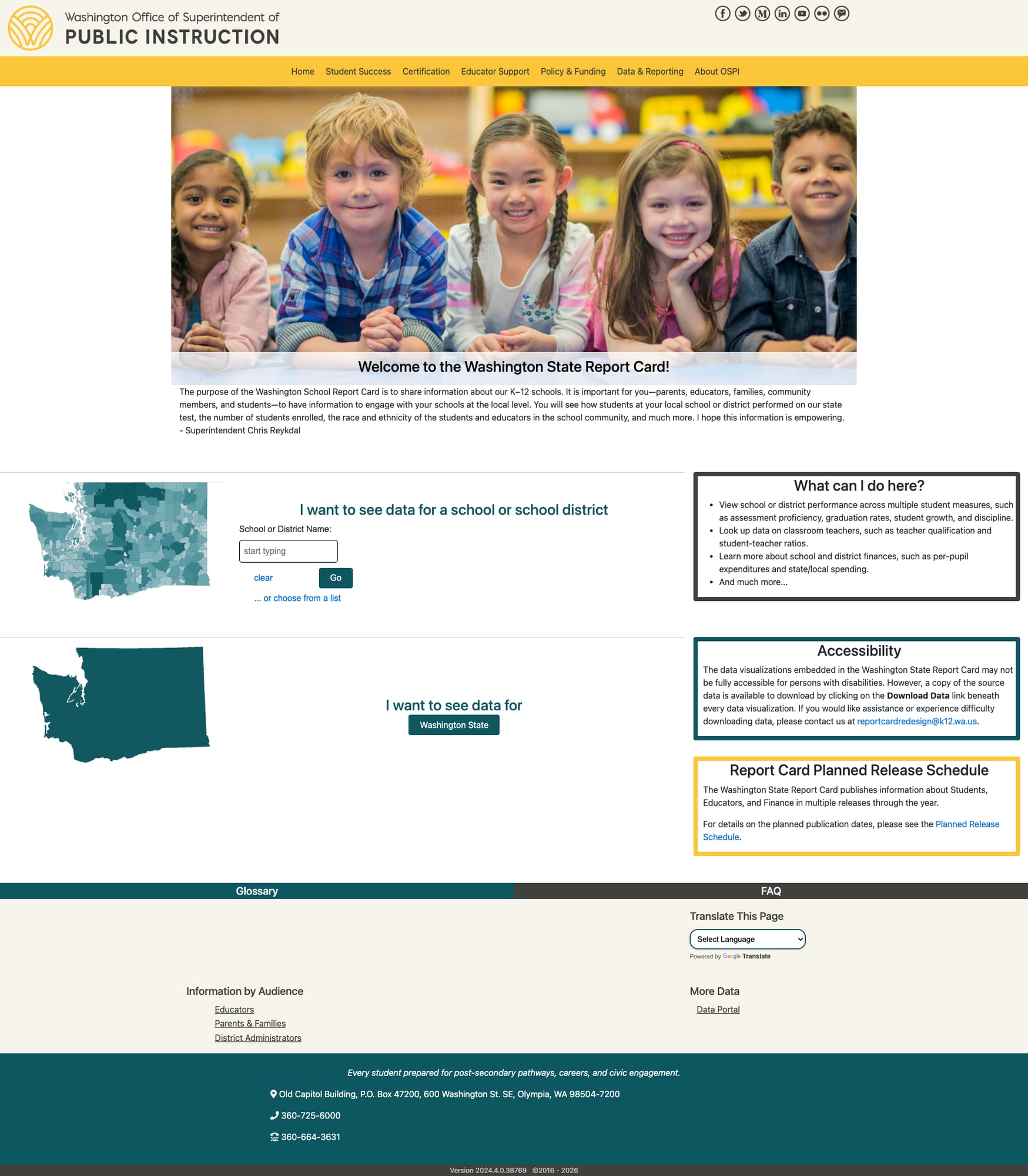 Screenshot: Washington State Report Card