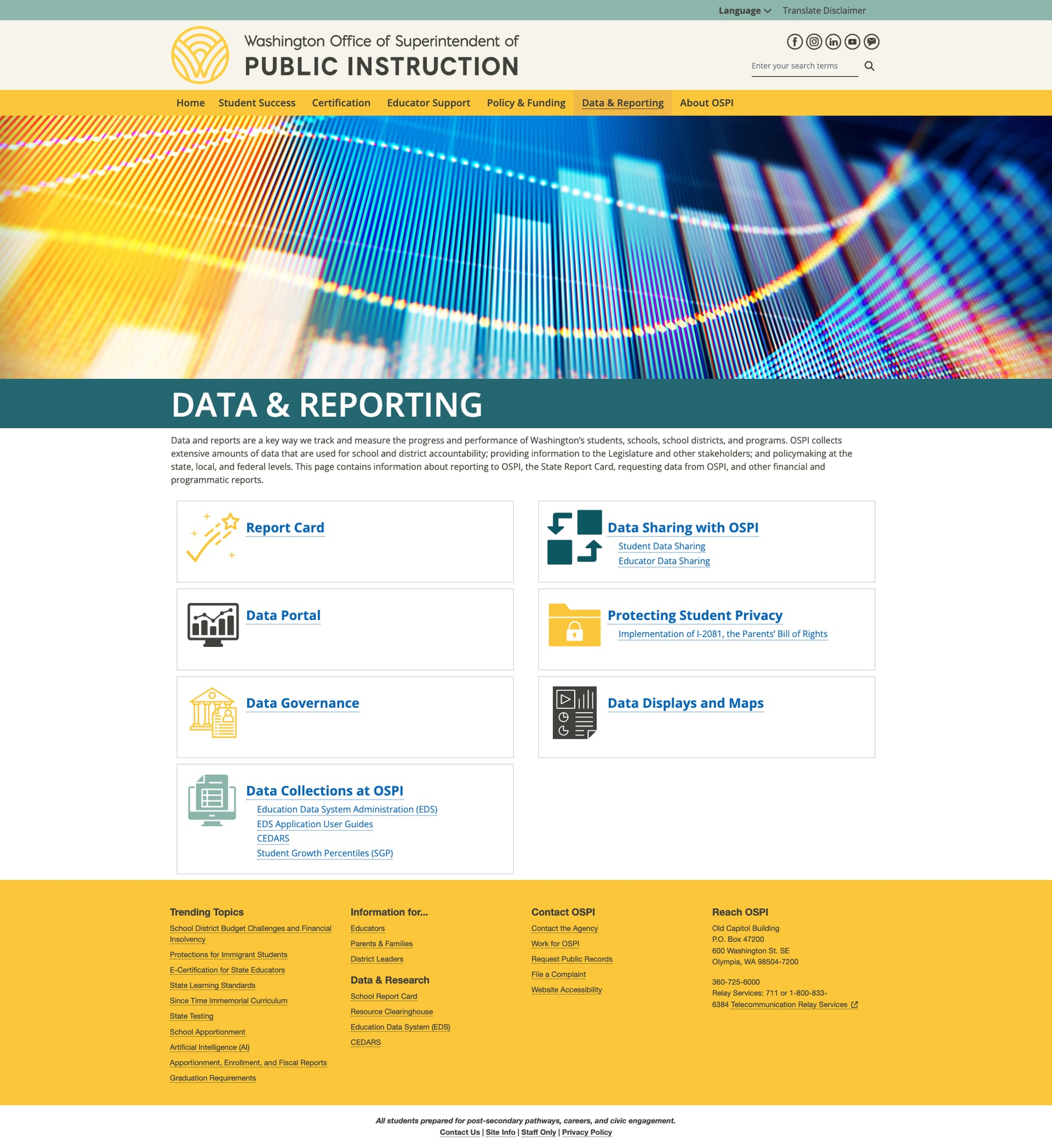 Screenshot: Data & Reporting hub